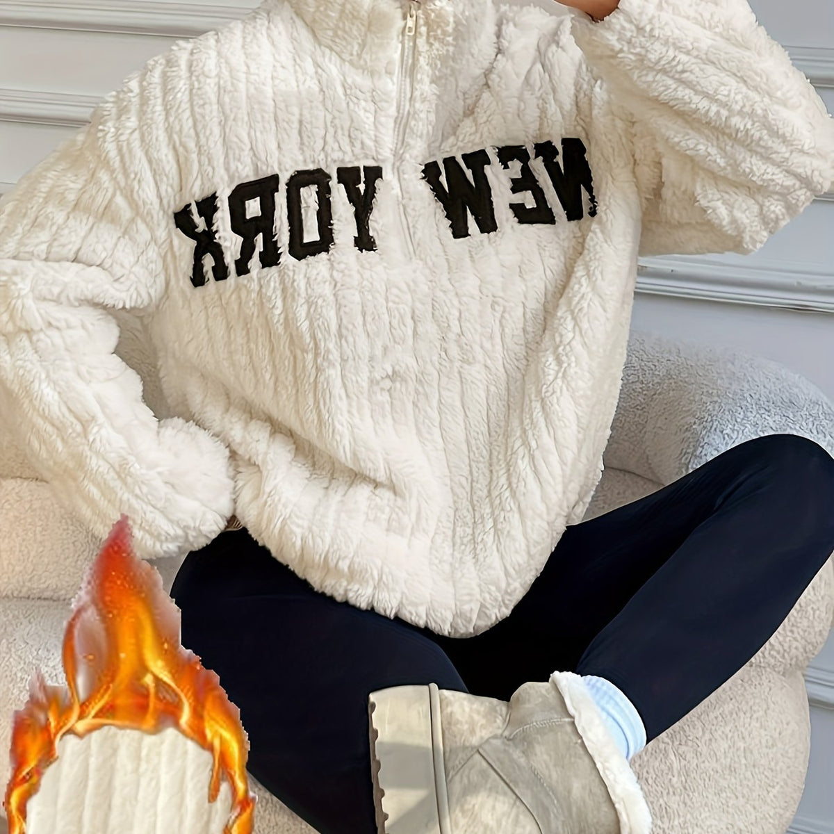 Manteau-pull élégant à fermeture éclair – Vêtement d'extérieur automne/hiver à col montant pour femme