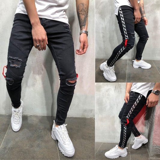 Loom & Soul™ Shredded Hem Skinny Jeans – Men’s Black Slim-Fit Denim Pants