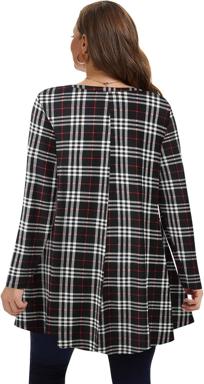 plus Size Tunic Tops Long Sleeve Shirts for Women Swing Flowy Loose Fit Clothes for Leggings