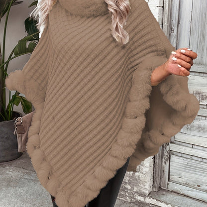 Women’s Faux Fur Cape Coat – Elegant Plush Collar Winter Outerwear