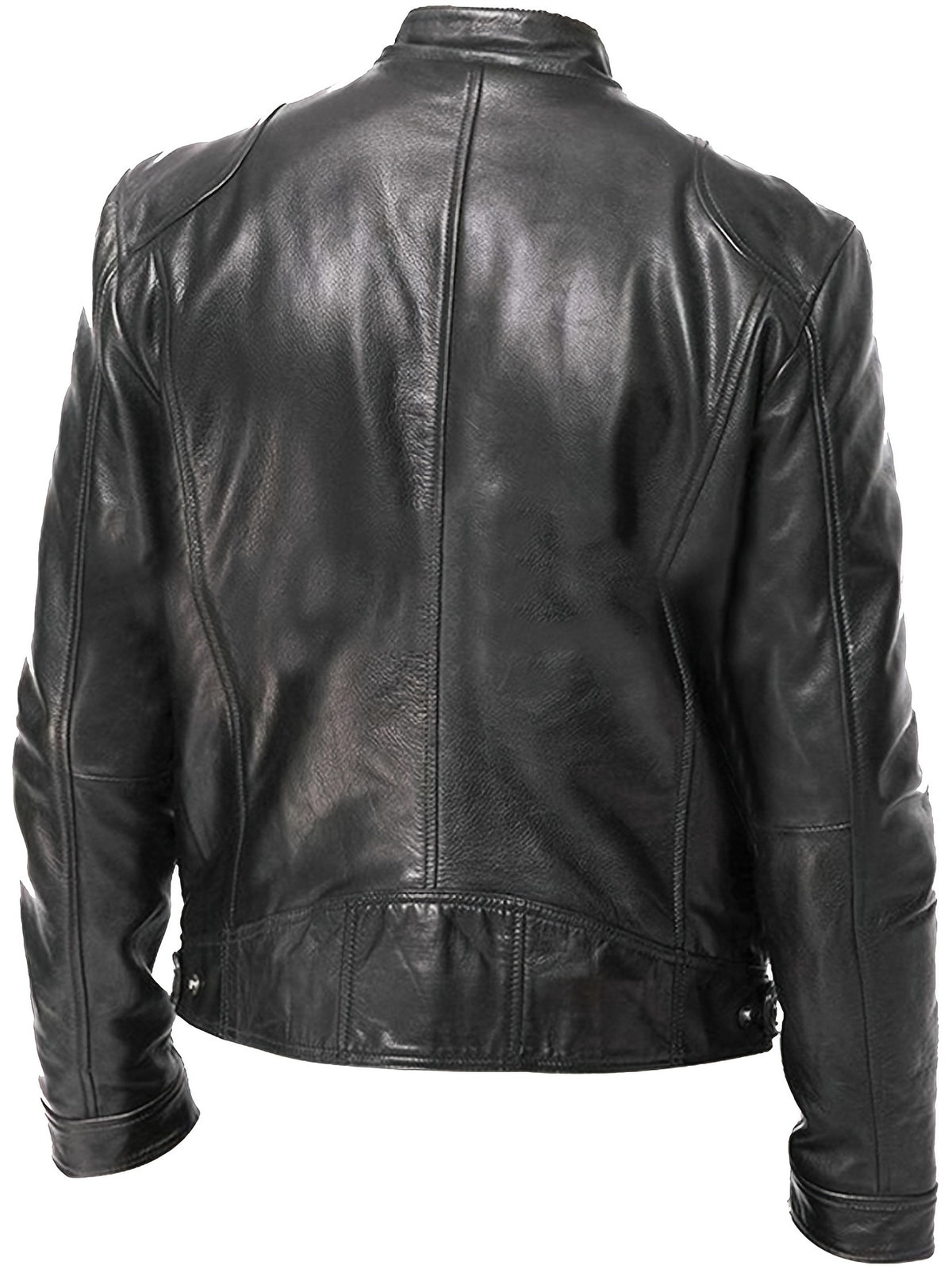 Veste de moto zippée pour homme – Col montant en cuir PU marron