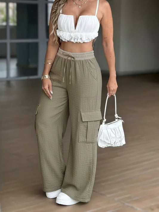 Women’s Khaki Wide-Leg Pants – Elegant Casual Summer Workwear Trousers