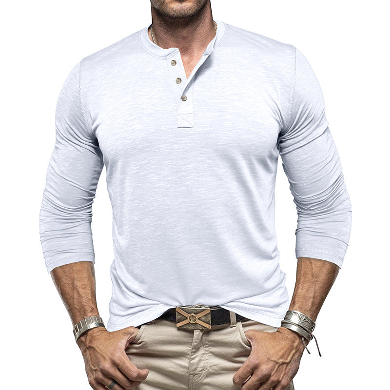 Camisa Henley de manga larga para hombre - Pulóver informal de algodón Slub