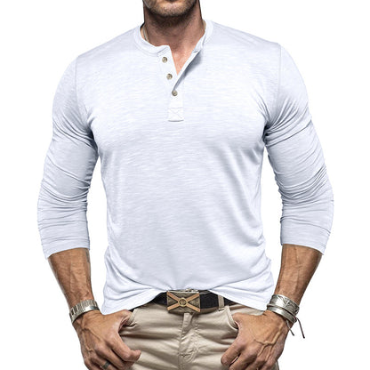Camisa Henley de manga larga para hombre - Pulóver informal de algodón Slub
