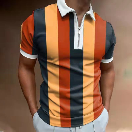 Men’s Striped Polo Shirt – Modern Fit Cotton Blend Short Sleeve