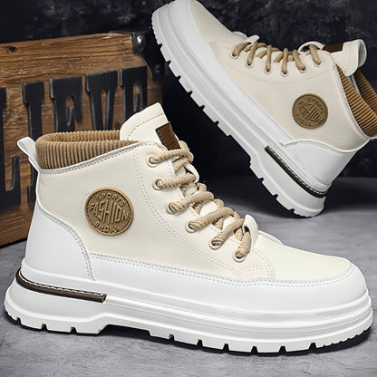 Men’s Green & White High-Top Sneakers – Lace-Up Streetwear Boots
