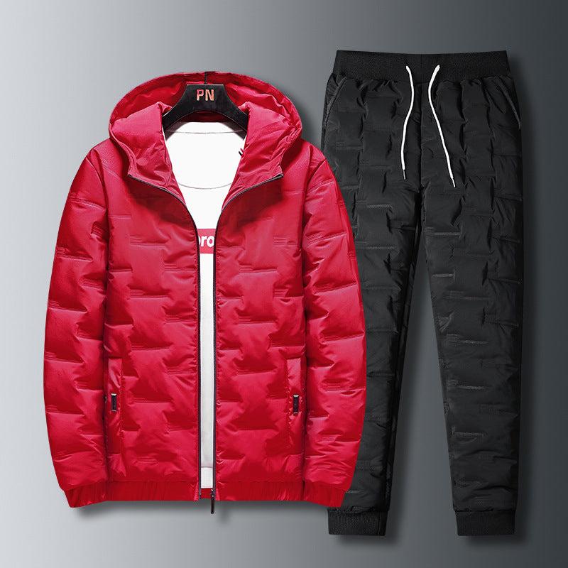 Loom & Soul™ Men’s Down Padded Suit Set – Hooded Winter Jacket & Matching Pants for Warmth and Style