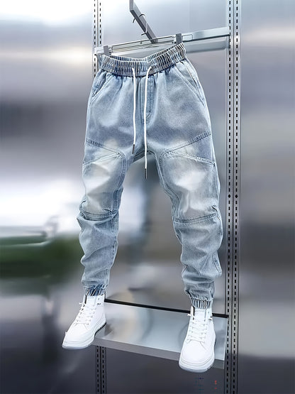 Pantalon de jogging en jean pour homme avec cordon de serrage – Jean patchwork coupe slim