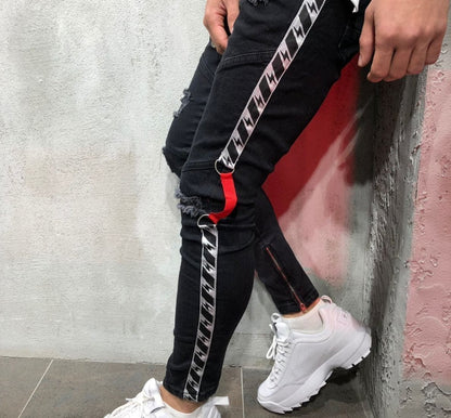 Loom & Soul™ Shredded Hem Skinny Jeans – Men’s Black Slim-Fit Denim Pants
