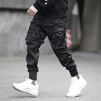 Loom & Soul™ Pantalon Sarouel Jogger à Rubans – Pantalon Cargo Streetwear Multi-Poches Homme
