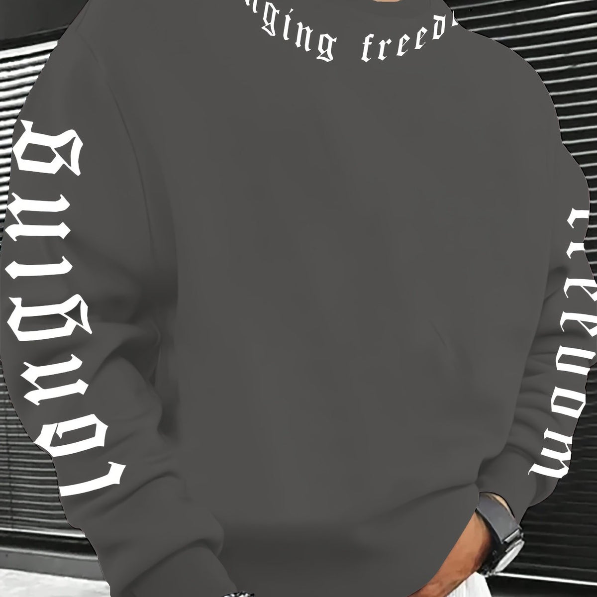 Sweat-shirt imprimé col rond pour homme – Pull tendance décontracté streetwear