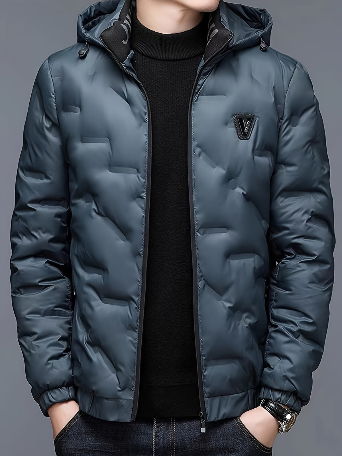 Men’s Windproof Hooded Jacket – Full-Zip Outdoor Winter Coat