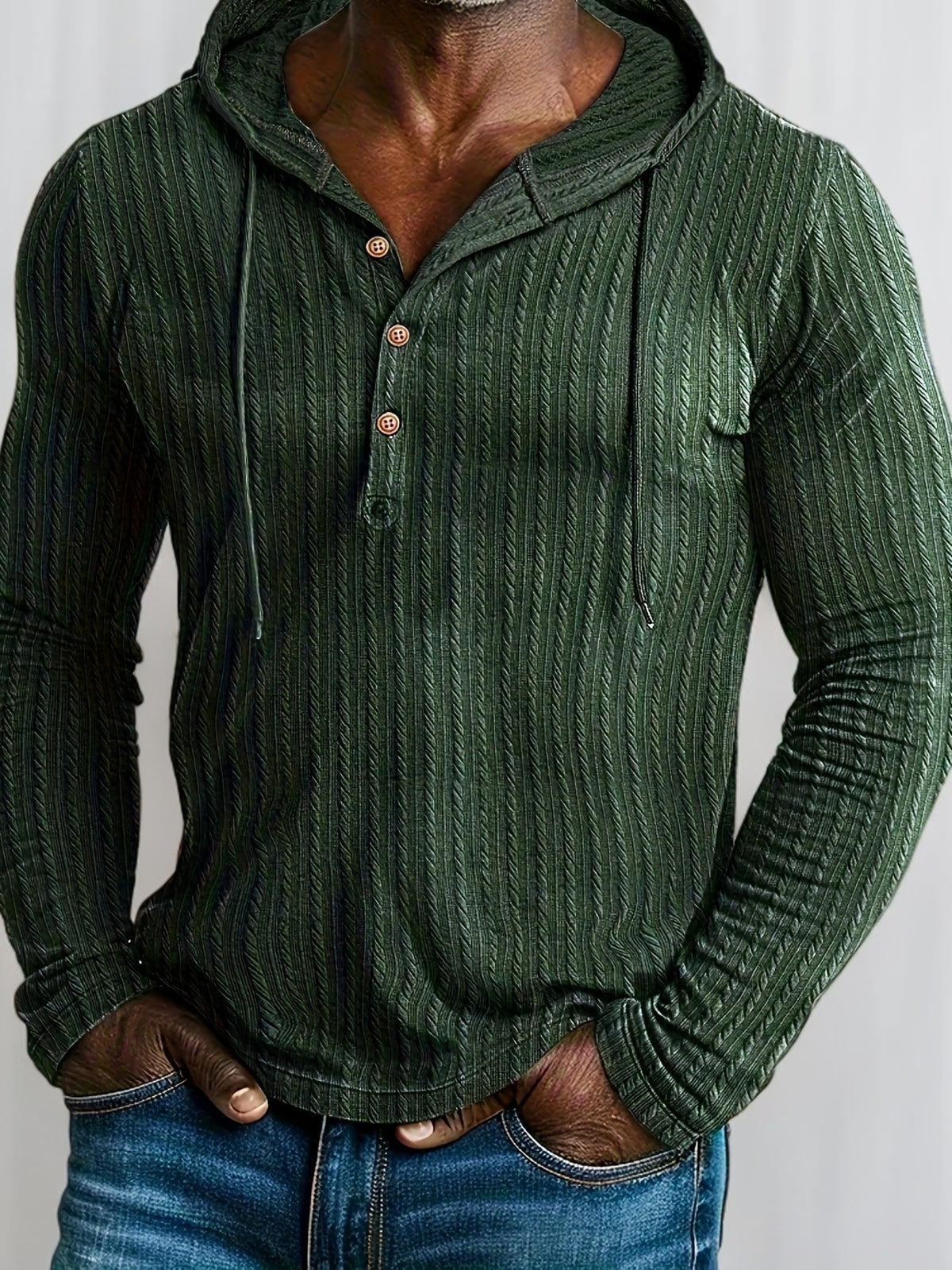 T-shirt Henley à capuche pour homme – Pull à capuche décontracté texturé à manches longues et cordon de serrage
