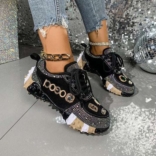 Zapatillas Casuales de Mujer con Acentos Dorados – Zapatos Elegantes con Cordones
