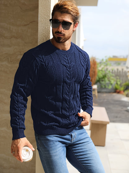 Suéter de punto a rayas para hombre – Suéter suave con cuello redondo y ribete acanalado