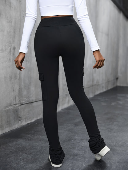 Pantalon cargo évasé – Pantalon femme moulant ultra-extensible avec poches