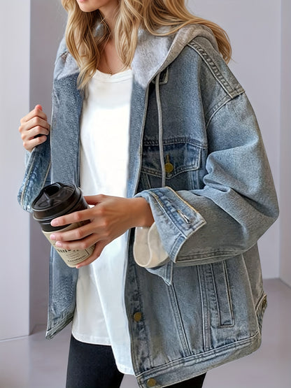 Veste en jean ample à capuche pour femme – Coupe rétro légère