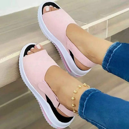 Sandales compensées à bout ouvert pour femmes – Chaussures décontractées confortables à scratch