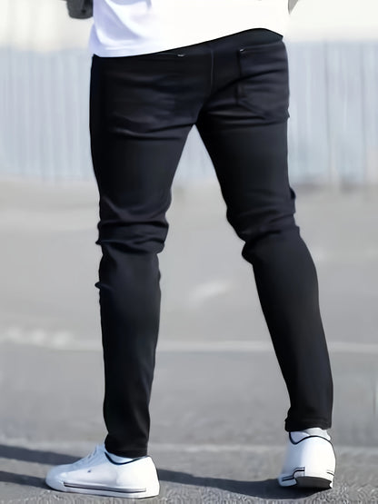 Jean slim noir délavé pour homme – Jean stretch déchiré pour toutes les saisons