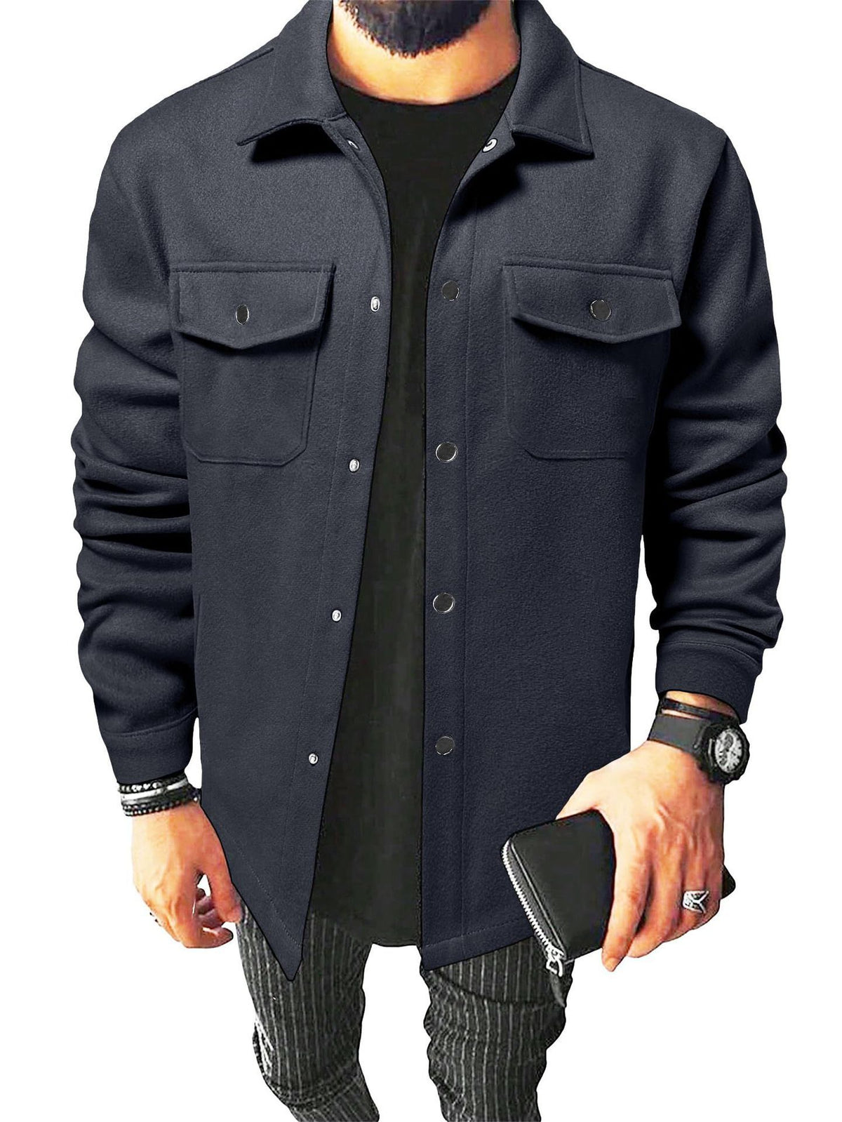 Loom & Soul Men’s Thick Casual Cardigan Shirt – British Style Long Sleeve