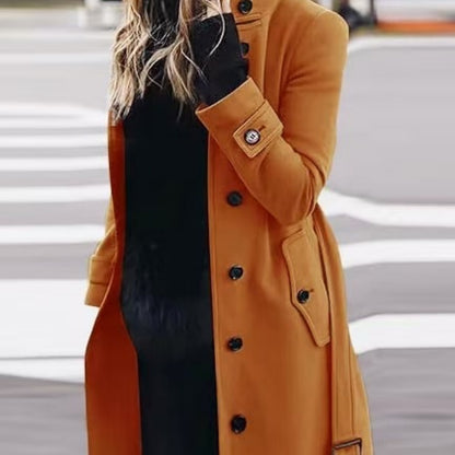 Loom & Soul™ Woolen Stand-Collar Coat – Women’s Slim-Fit Winter Cardigan with Single-Breasted Design
