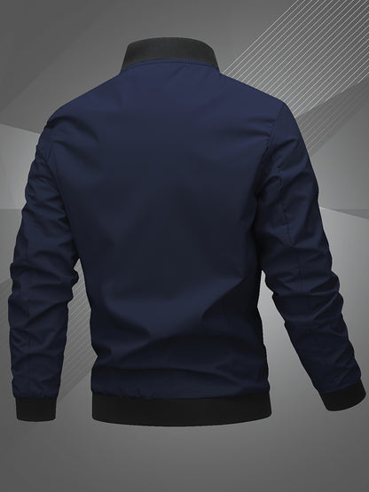 Men’s Letter Embroidered Bomber Jacket – Sporty Casual Streetwear