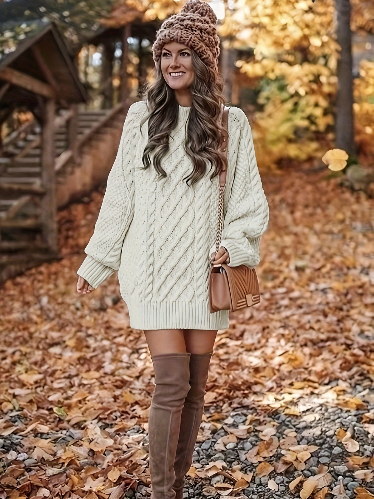 Pull Vika femme – Col rond ample en maille mi-longue