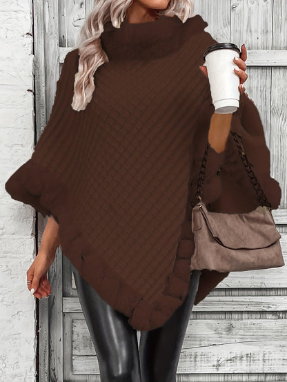 Women’s Faux Fur Cape Coat – Elegant Plush Collar Winter Outerwear