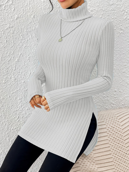 Haut élégant à col roulé pour femme – Tricot doux à manches longues et col montant