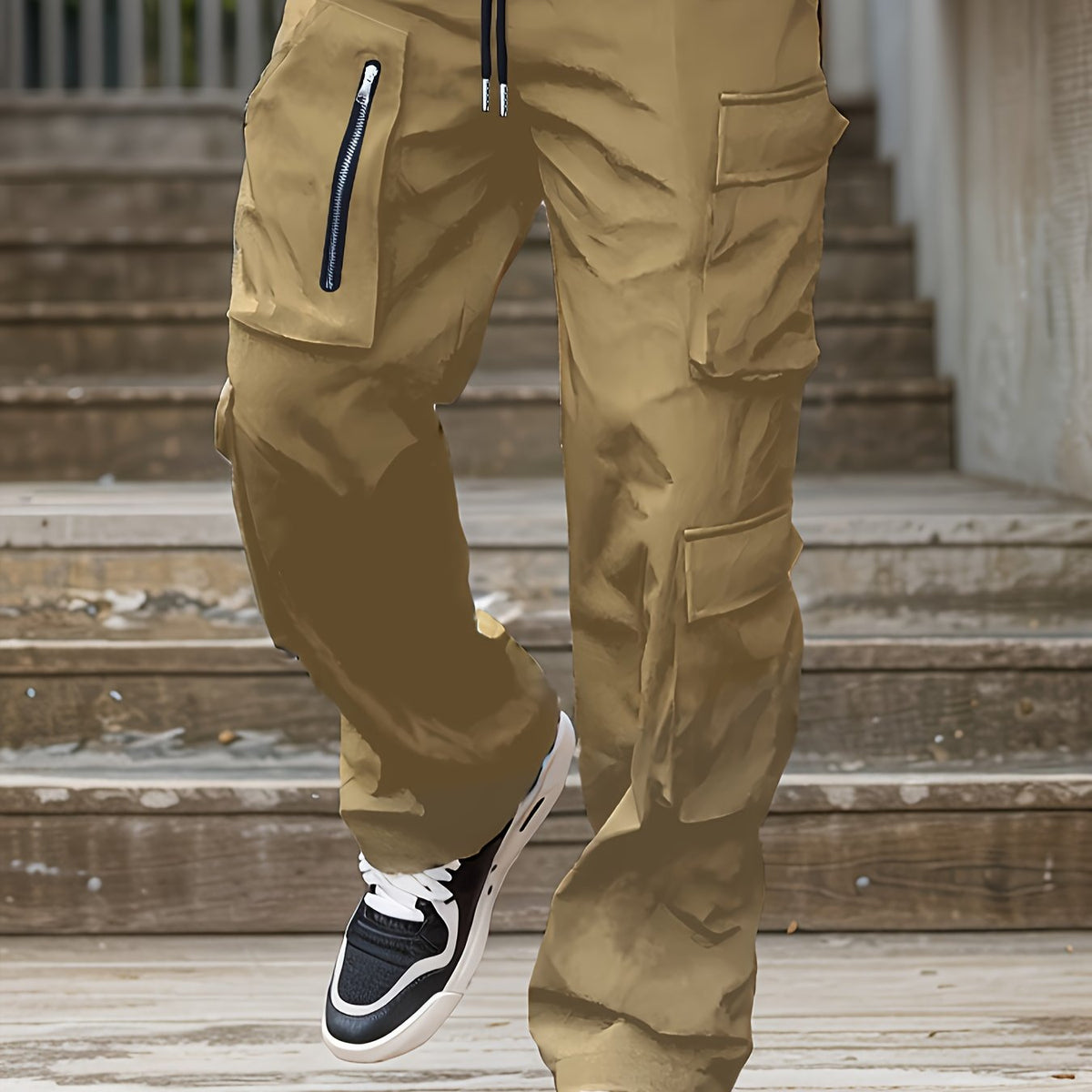 Pantalon Cargo Vert Homme – Coupe Droite Ample Taille Élastique