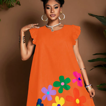 Robe soleil fleurie à manches volantées – Élégante robe d'été longueur genou
