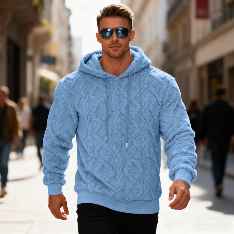 Men’s Plush Fleece Hoodie – Loose Fit Winter Pullover Sweatshirt