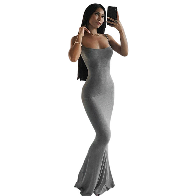 Sleeveless Sling A-Line Maxi Dress – Minimalist High Waist Summer Dress