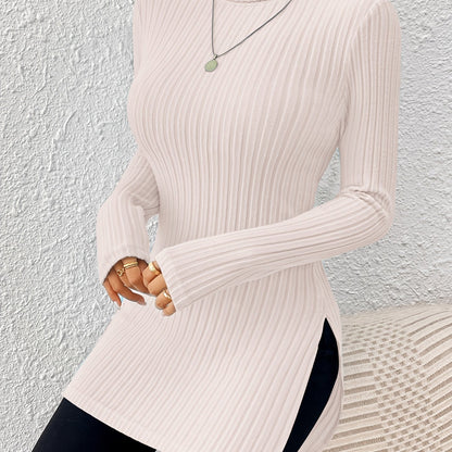 Haut élégant à col roulé pour femme – Tricot doux à manches longues et col montant
