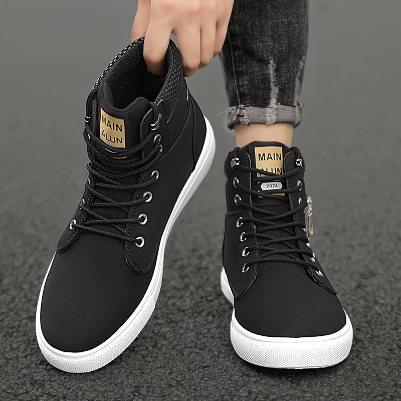 Men’s Mid-Top Casual Sneakers – Non-Slip PU Streetwear Shoes