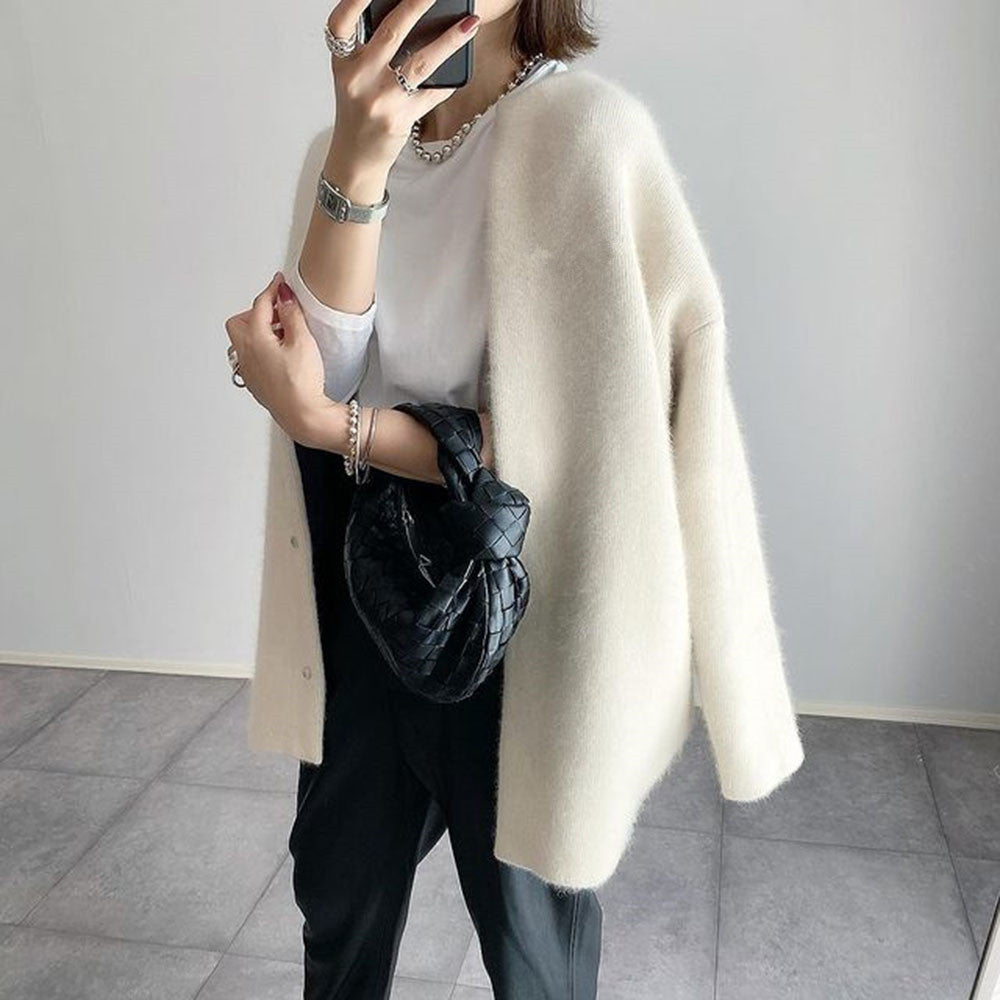 Loom & Soul™ Women’s Knitted Cardigan – Solid Color Slim Fit Single-Breasted Jacket
