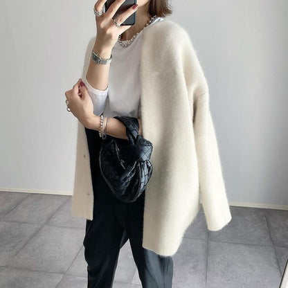 Loom & Soul™ Women’s Knitted Cardigan – Solid Color Slim Fit Single-Breasted Jacket