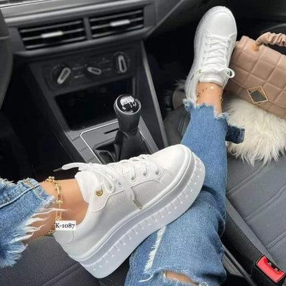 Baskets compensées pour femme – Chaussures décontractées légères à lacets à semelle épaisse