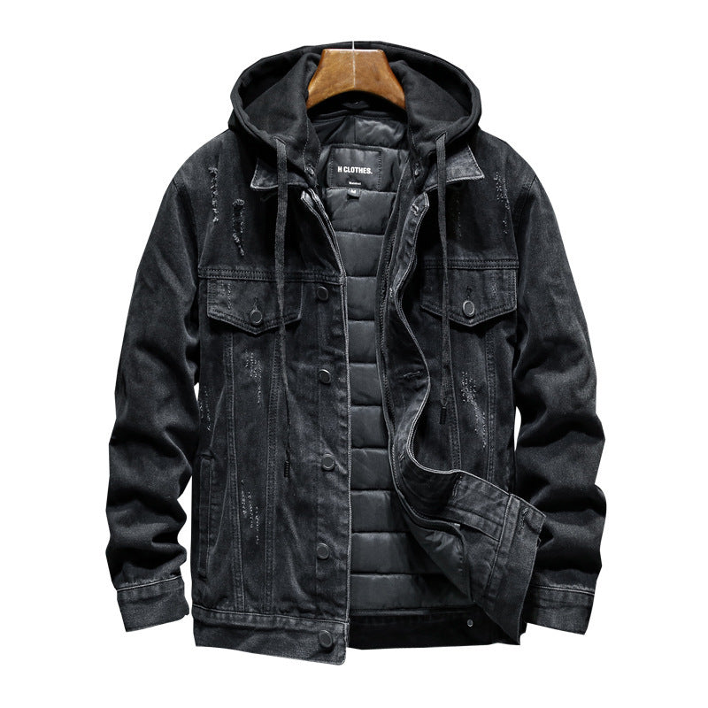 Veste en jean épaisse Loom & Soul pour homme – Blouson d'hiver slim à capuche en coton