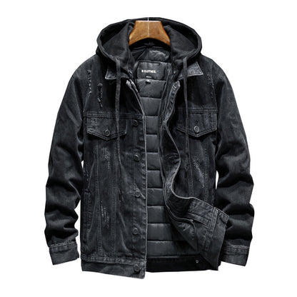 Veste en jean épaisse Loom & Soul pour homme – Blouson d'hiver slim à capuche en coton