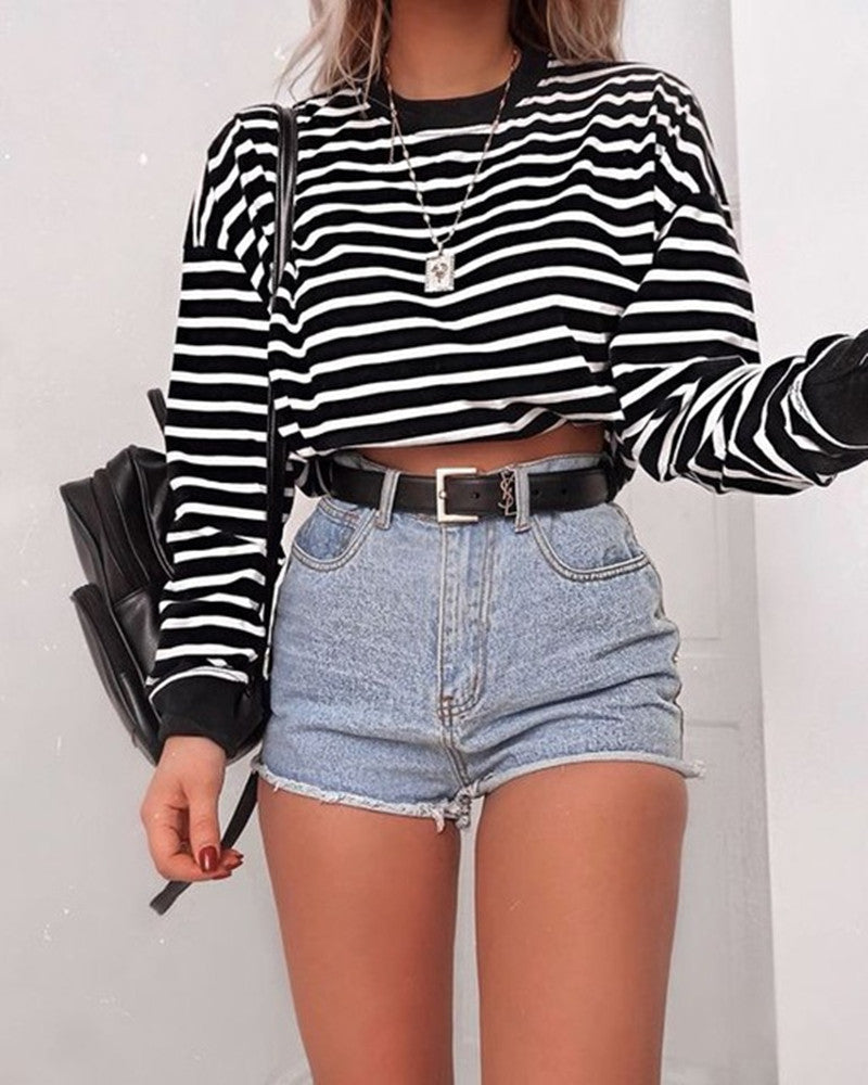 Women’s Long Sleeve Crop Top – Cotton Slim Fit Casual T-Shirt