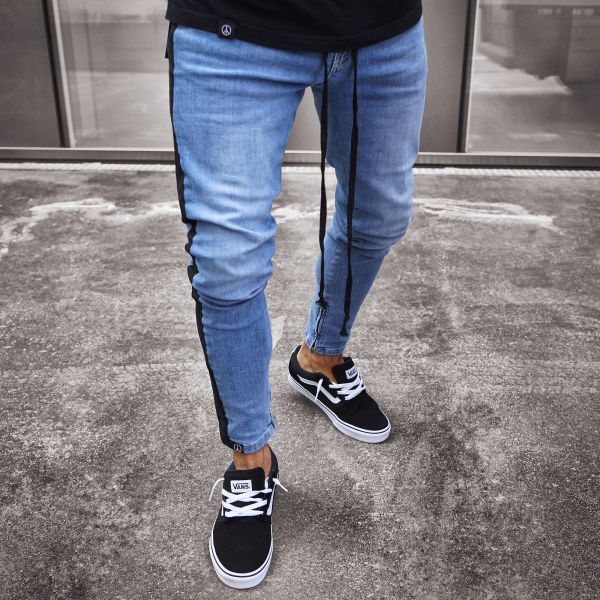 Loom & Soul™ Jeans desgastados nostálgicos – Denim azul claro ajustado para hombre