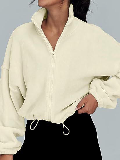 Women’s Polar Fleece Zip Jacket – Stand Collar Casual Sportswear