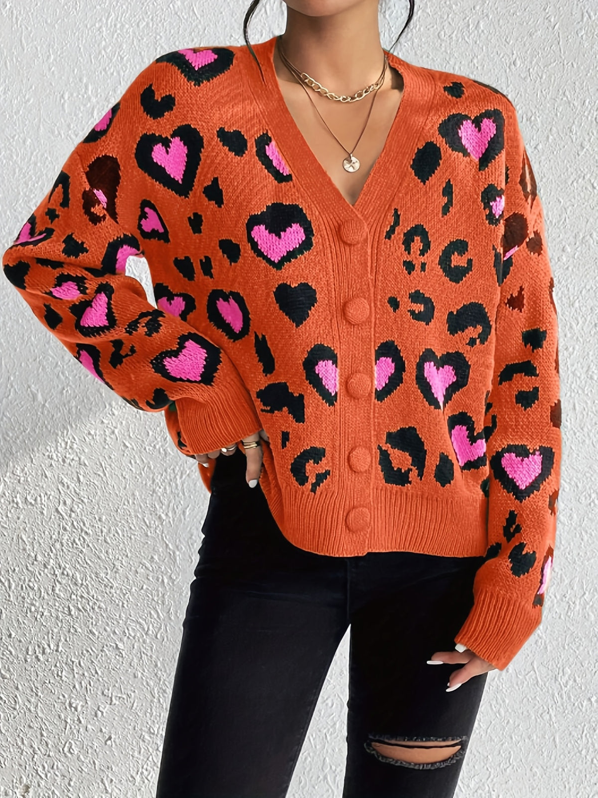 Pull jacquard léopard – Tricot décontracté élégant pour femme Printemps/Automne