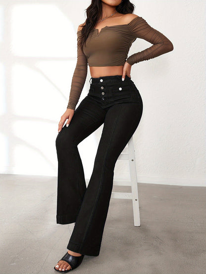 Jean évasé taille haute pour femme – Patte d'éléphant vintage extensible