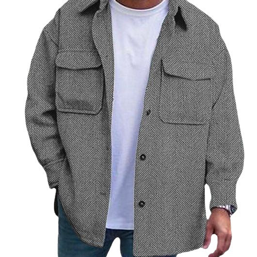 Men’s Polo Collar Work Jacket – Casual Long Sleeve Fashion Coat