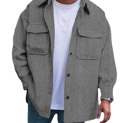 Men’s Polo Collar Work Jacket – Casual Long Sleeve Fashion Coat