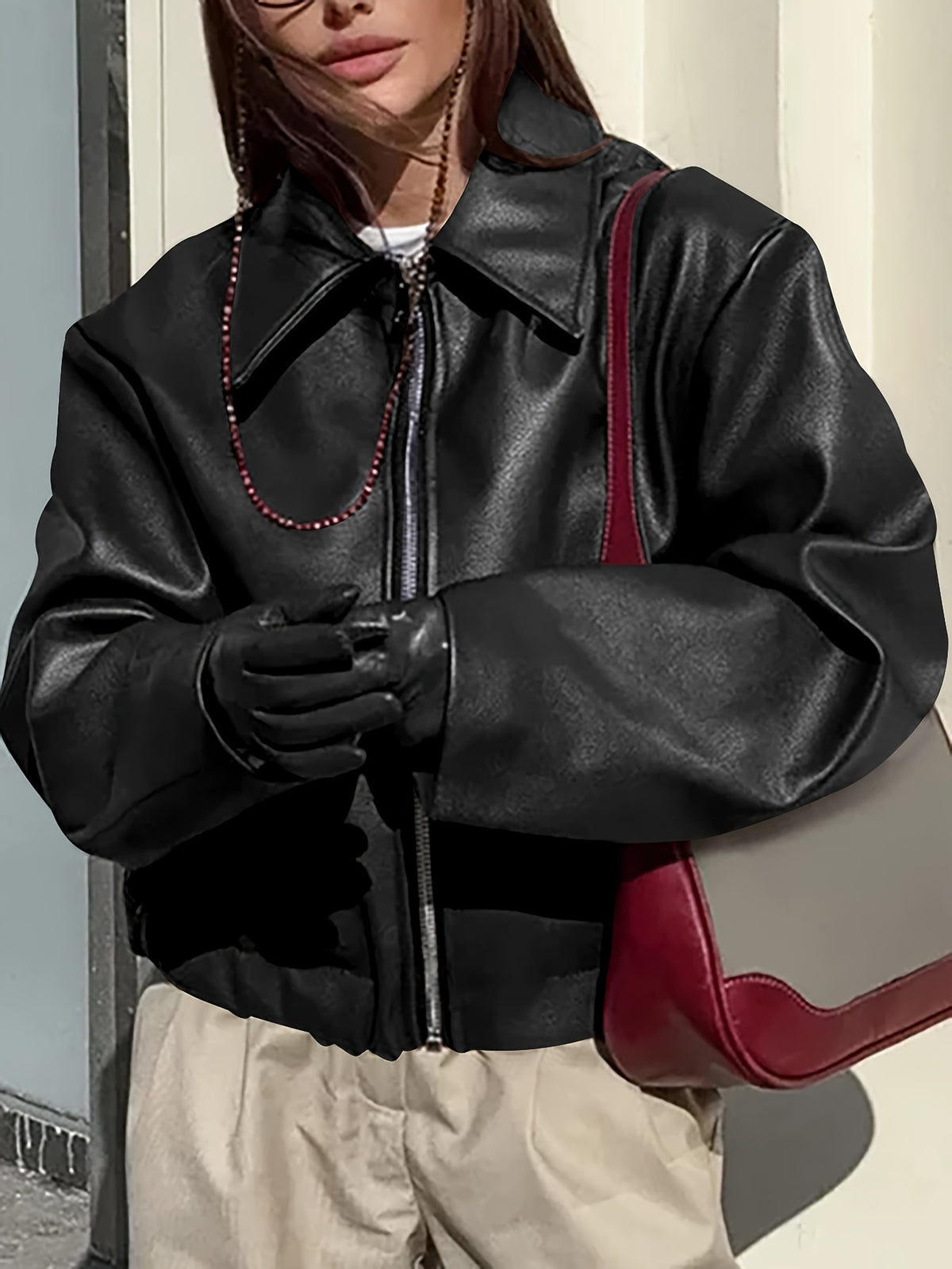 Veste de moto rétro pour femme – Manteau décontracté classique à revers toutes saisons