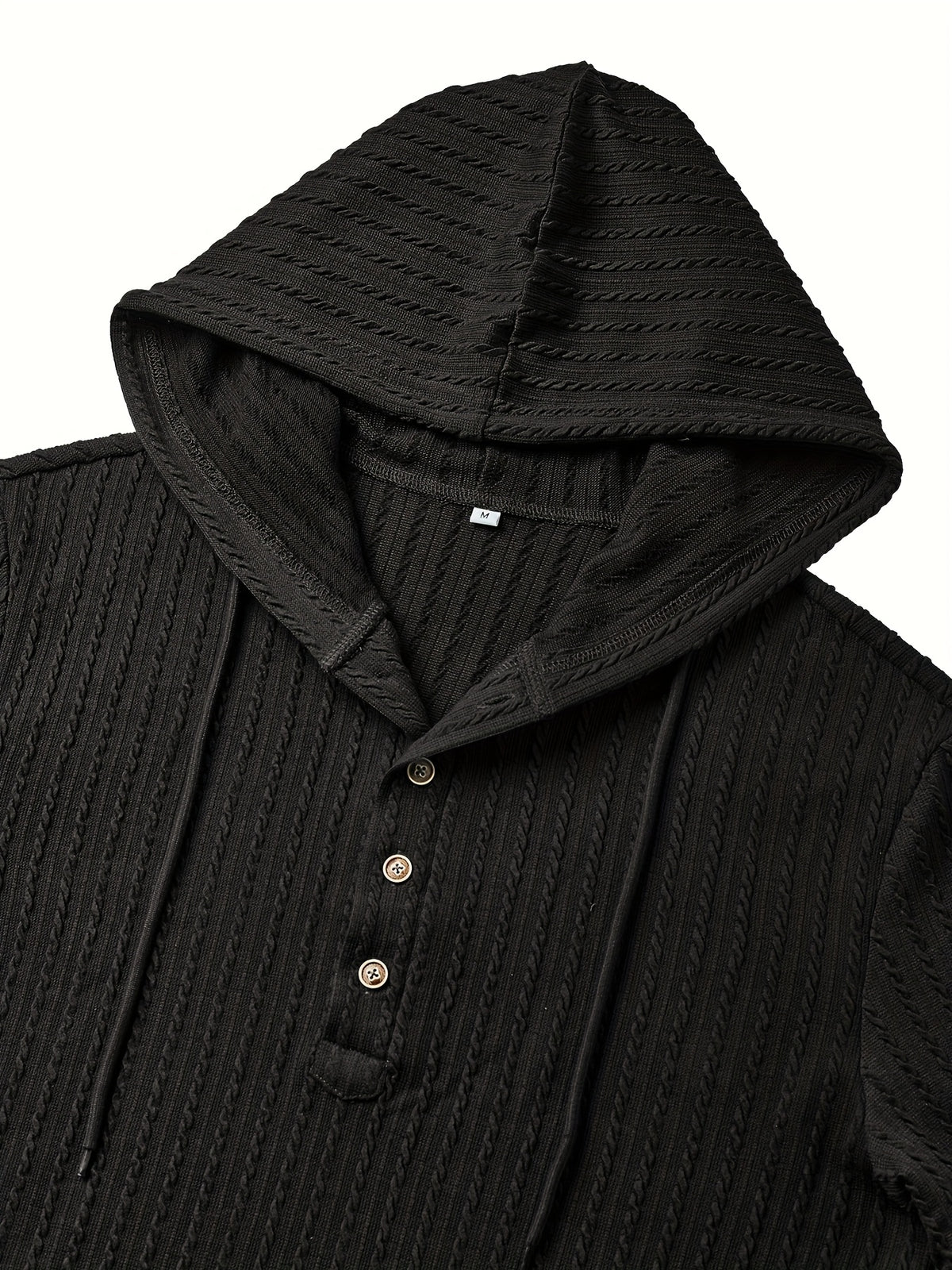T-shirt Henley à capuche pour homme – Pull à capuche décontracté texturé à manches longues et cordon de serrage