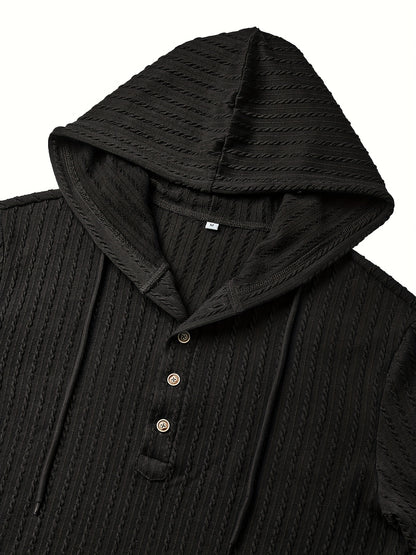 T-shirt Henley à capuche pour homme – Pull à capuche décontracté texturé à manches longues et cordon de serrage